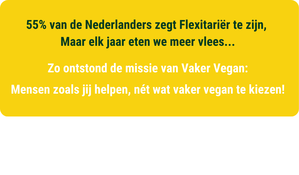 vaker vegan missie afbeelding gele achtergrond witte groene tekst